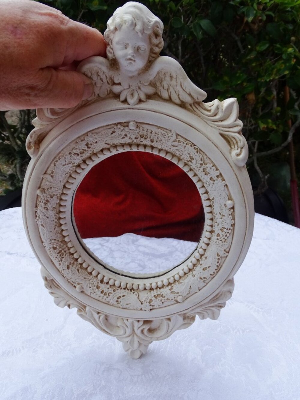 Ornate Cherub Round Wall Mirror 13" x 8 1/2"